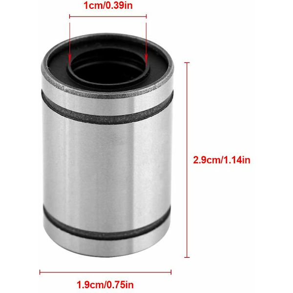 Lineær kugleleje, 8 stk. LM10UU 10 mm kugleleje 3D-printer CNC-dele bøsning lineær bevægelsestilbehør KLB