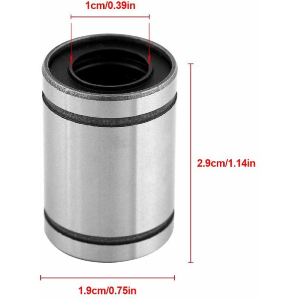 Lineær kulelager, 8 stk LM10UU 10mm kulelager 3D-skriver CNC-deler Bushing Lineær bevegelsestilbehør KLB