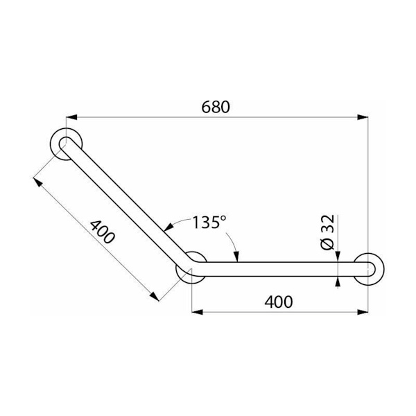 Basic 135° 3-punkts grebsstang Ø32 400x400 mat rustfrit stål-poleret satin rustfrit stål