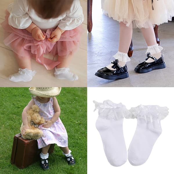 KLB - Dame Perle Blonde Ruffle Ruffle Komfortable Hvide Ankelsokker