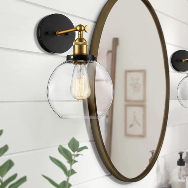 8\" Sort og Guld Antik Messing 1-Lyset Globe Væglampe KLB