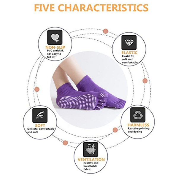 Yogasokker til mænd og kvinder - Full Toe Non Slip Purple KLB