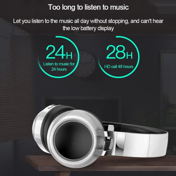 Bluetooth-hovedtelefoner foldbare trådløse, HiFi stereo-headset hvid