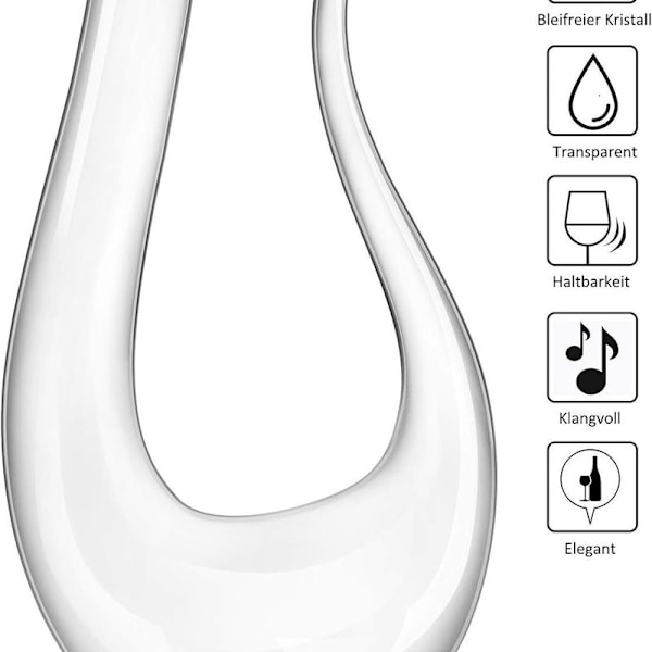 Vinkaraff, 1,5 liter U-formad kristallglas vinflaska set, blyfri