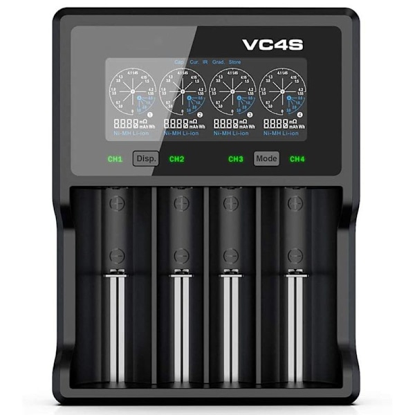 VC4S USB-laddare 4 platser snabbladdare för 3,6V/3,7V Li-ion 18650