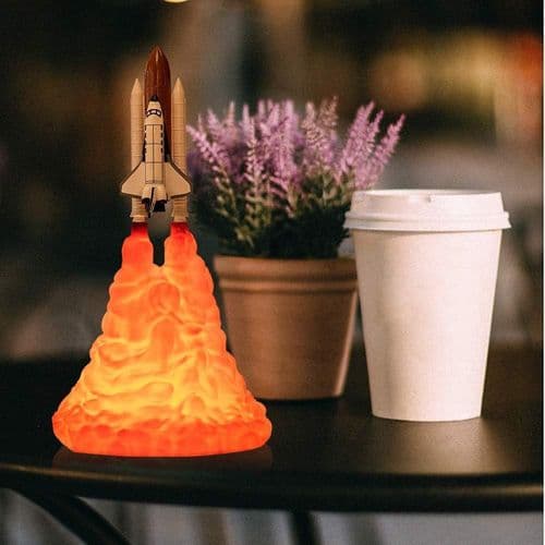 3D Dekoration Natlys, 3D Printet Raket Lampe Rumfærge Lampe USB