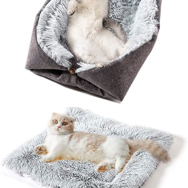 Kattbädd, tvättbar fluffig kattmatta - 2-i-1 mjuk sofffilt