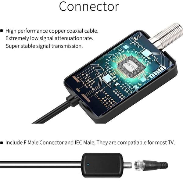 TV-antenne, DVB-T/DVB-T2 antenne indendørs, HDTV-antenne med signalforstærker,