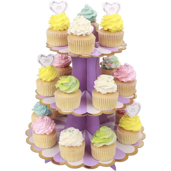 (32 cm * 30 cm) Cupcake Display 3-kerroksinen pahvikuppiteline Baby Shower -lasten syntymäpäiväjuhlien teemajuhliin