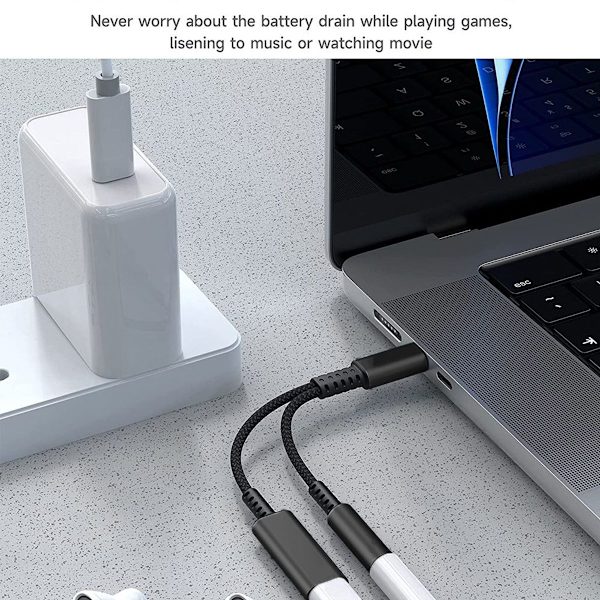 USB C til 3,5 mm hovedtelefon- og opladeradapter, 2 i 1 USB C sort