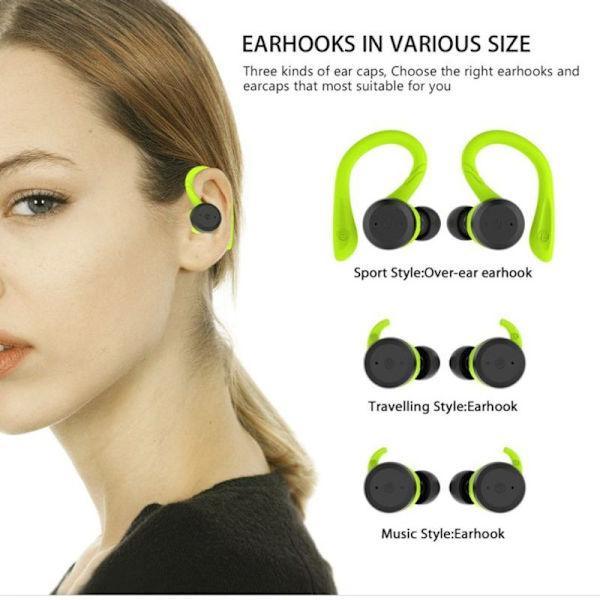 Sport In-Ear TWS-hodetelefoner True Wireless Bluetooth 5.0 Grønn