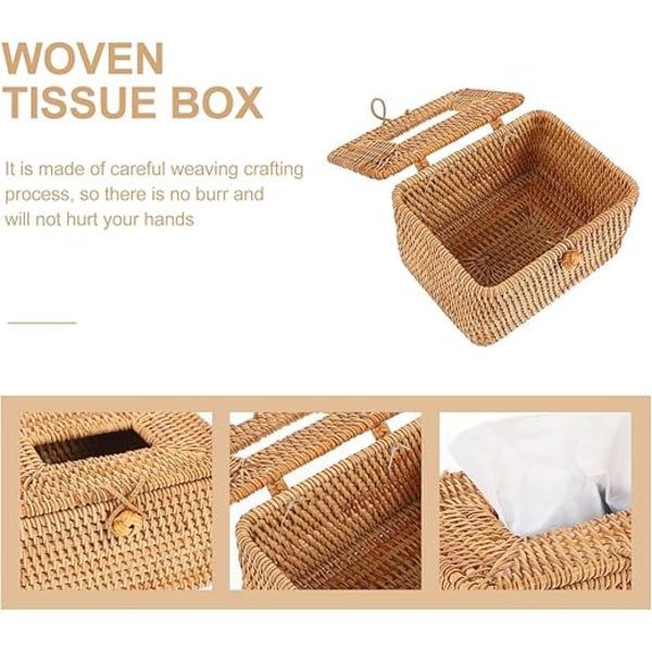 16 * 12 * 9cm rattan væv papirboks sæt rektangulær væv sæt vævet