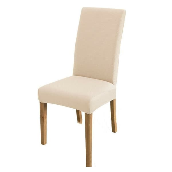 Set med 4 stretchöverdrag för matstolar, jacquardvävd diamantstruktur, beige KLB