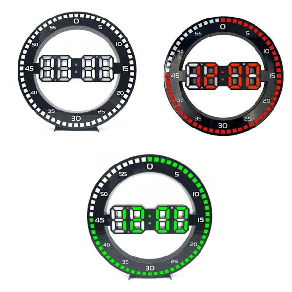 3D veggklokke for stue - Stor skjerm elektronisk LED-klokke - Sekundlys