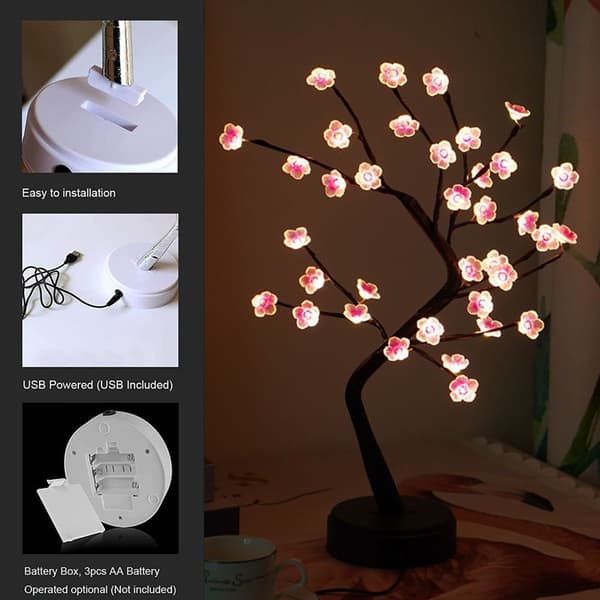 Bonsai-träd LED-ljus skimrande grenar batteri och USB-driven stil 1