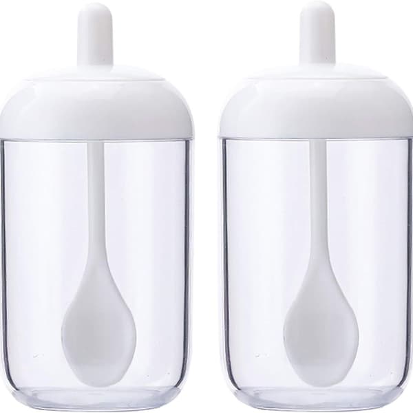 2-pack kryddburkar, vit transparent kryddställ, kryddburk med KLB
