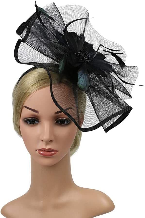 Blommigt nätbröllopsfascinatorhatt för kvinnor (svart)