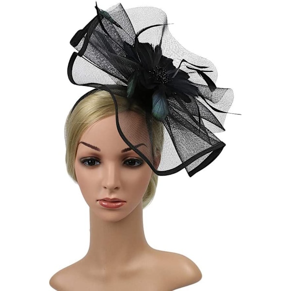 Blomsternet Bryllupsfascinator Hat til Kvinder (Sort)
