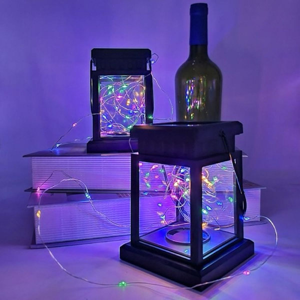 Aurinkokennoinen LED-tähtipalatsi-lyhty, joulukoriste, retrokuparilankajouluvalot