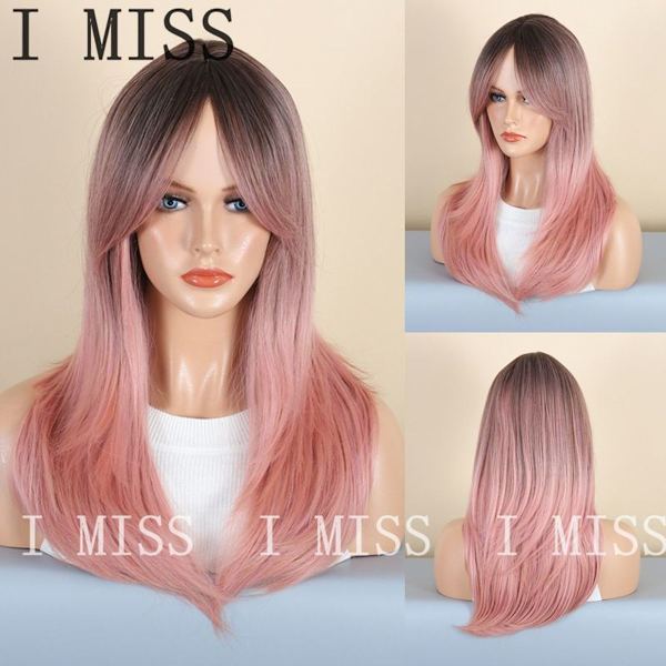 Gradient Rosa Micro Curl Fashion Dam Peruk av Syntetiskt Hår