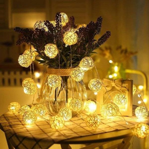 5m 40 LED Rattan Boll Fairy Lights Batteridriven Inomhus Hem Trädgård Fest