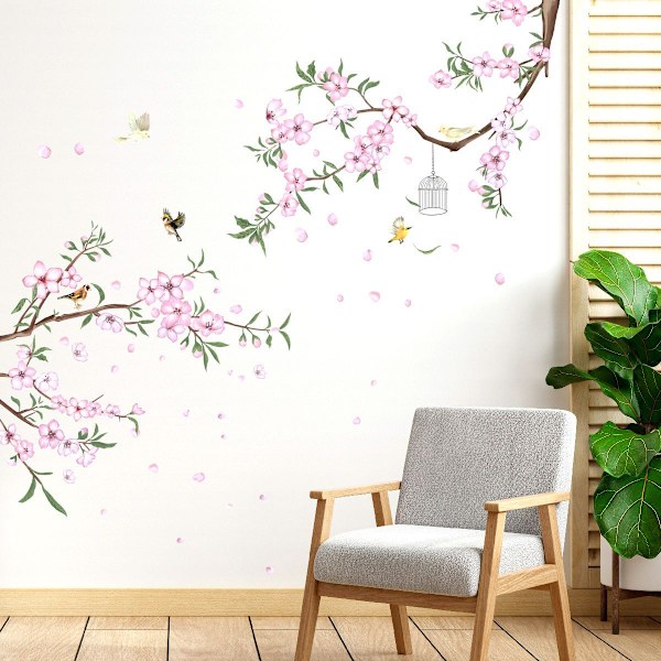 Orientalsk Blomst Træ Vægstickers Peel and Stick Vægstickers Wa KLB