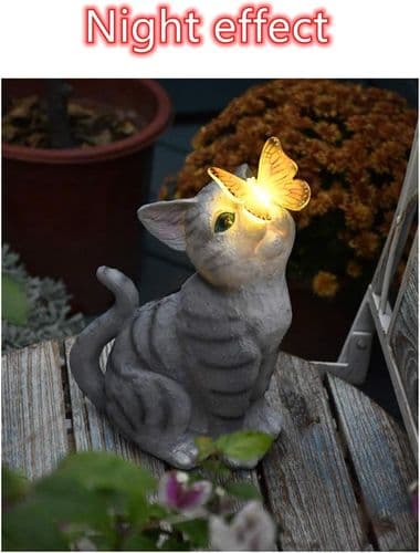 Solcellsdriven LED-belysning Katt Trädgårdsstaty Katt Skulptur Gräsmatta Dekoration