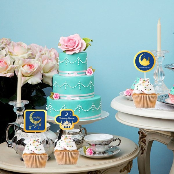 24 stk Eid Mubarak Cake Toppers Cupcake Picks Muslim Ramadan Party Cake KLB