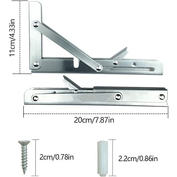 2 stk. foldebeslag, 200 mm foldevæg hylde, rustfrit stål foldebeslag, klasse