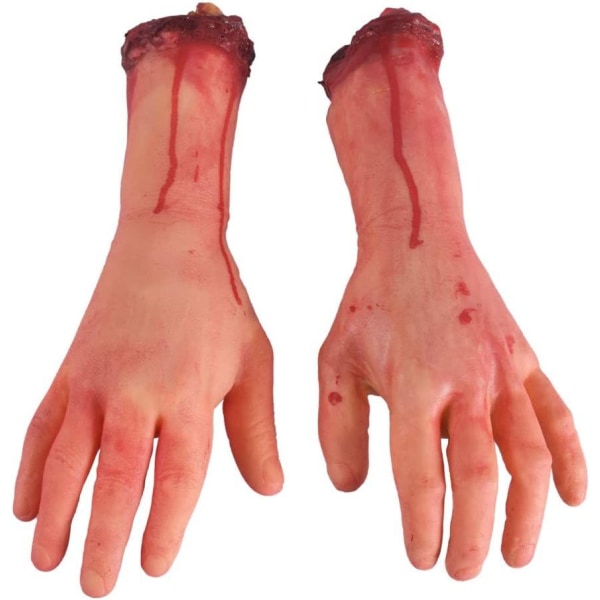 Halloween Blood Rekvisita Falsk Skrämmande avskuren hand trasig för spökhus Halloween Vampyr Zombie Festdekorationer Tillbehör (brutna händer (vänster + höger))