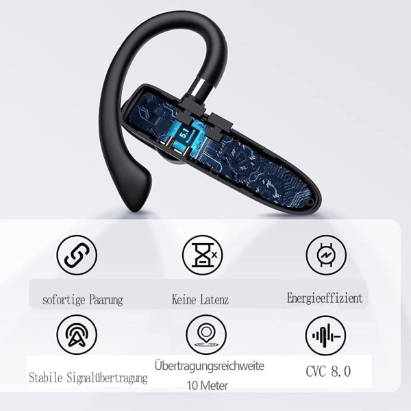 Bluetooth headset med mikrofon, håndfri trådløst headset mobiltelefon KLB