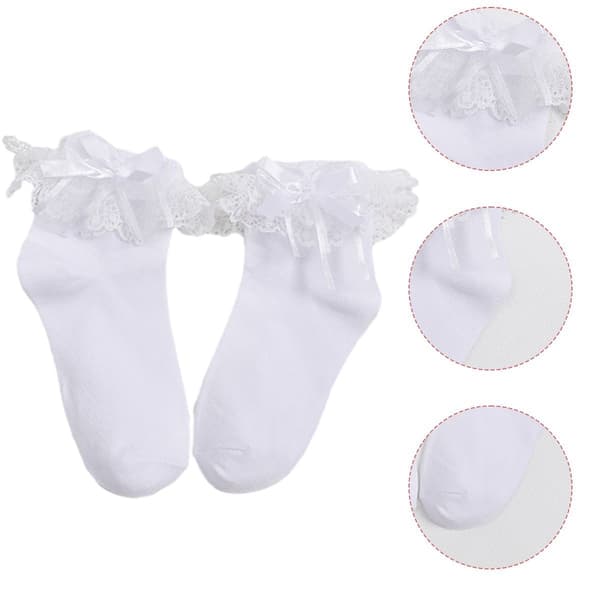 KLB - Dame Perle Blonde Ruffle Ruffle Komfortable Hvide Ankelsokker