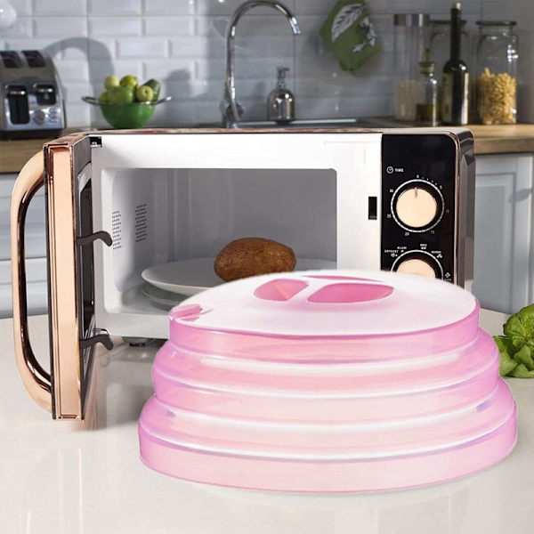Mikrobølgeovnsdæksel, sammenklappeligt silikone mikrobølgeovnsdæksel mod stænk, pink