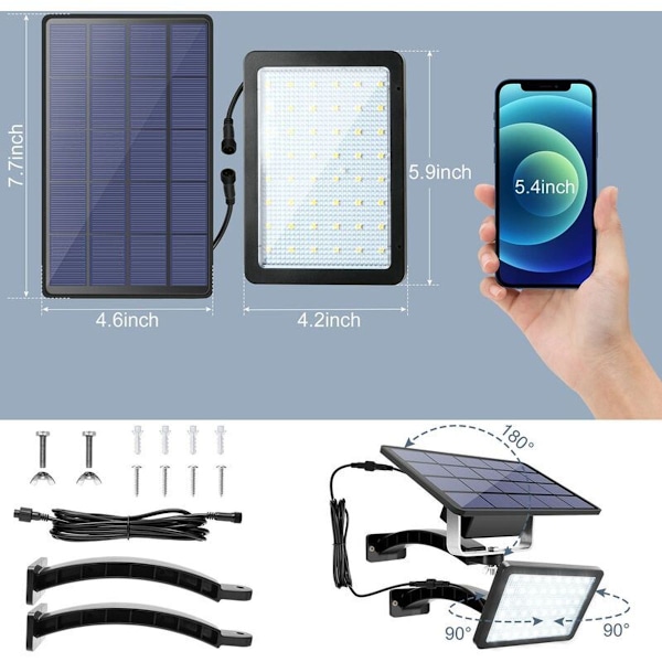 Solcellelys for utendørs bruk Solcellelys Split 1000 lumen 48 LED IP65 vanntett