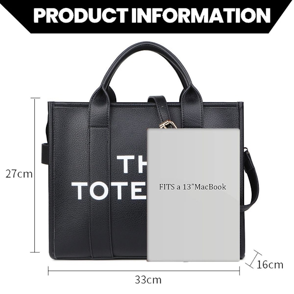 Lær tote bag for kvinner, håndveske med svart KLB