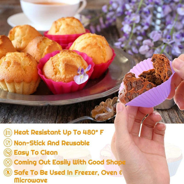 Silikone Cupcake Bageforme 24 Pakke, 2,75 Tommer Silikone Bageforme,