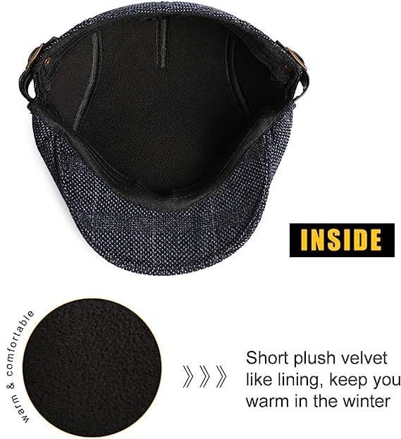 Hatt for menn, flat beret, justerbar flathatt, høst vinter