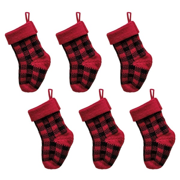 6 strikkede julestrømper, røde KLB