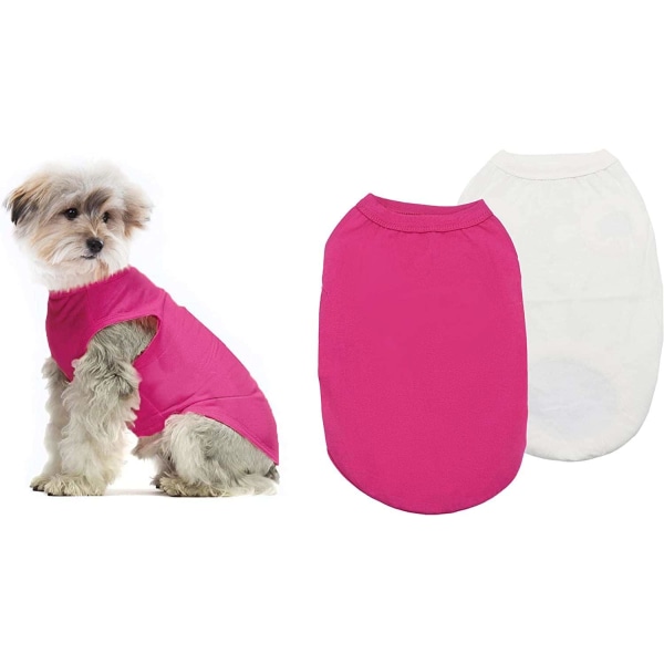Puuvillakoiran vaatteet Yksiväriset koiran T-paita Vaatteet Pehmeä hengittävä puuvillapaita, joka sopii kissoille ja pennuille (2 kpl) (keskikokoinen, valkoinen + vaaleanpunainen)