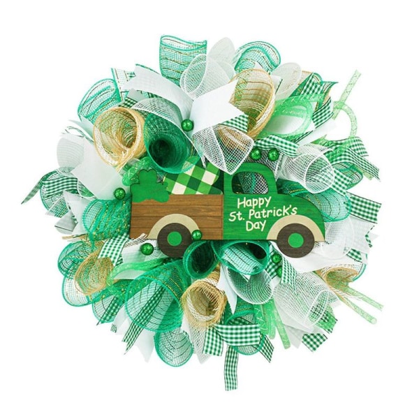 16 tuuman Patrick's Day Wreath -keinotekoinen nauhaseppele auton puisella kyltillä juhliin