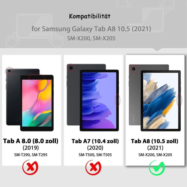 Fodral för Samsung Galaxy Tab A8 2021, ultratunt PU-läder med stativfunktion