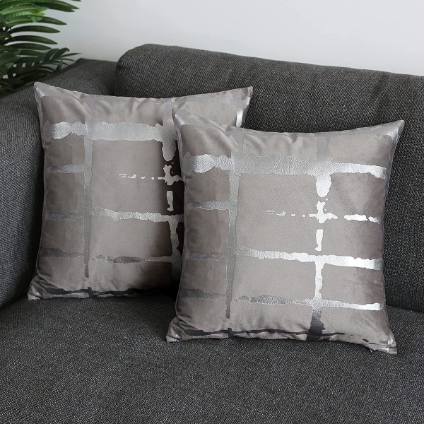 Gray silver pillowcase, super soft velvet, geometric shape, 2 pillowcases