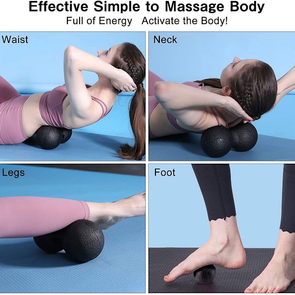 Set med 3 fascia-rullar, fascia-boll, twinball-massageboll för yoga KLB