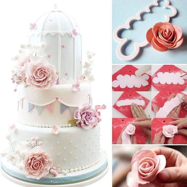 Kage Dekoration Gumpaste Blomster Den Nemmeste Rose Nogen Sinde Skæresæt 3-pak
