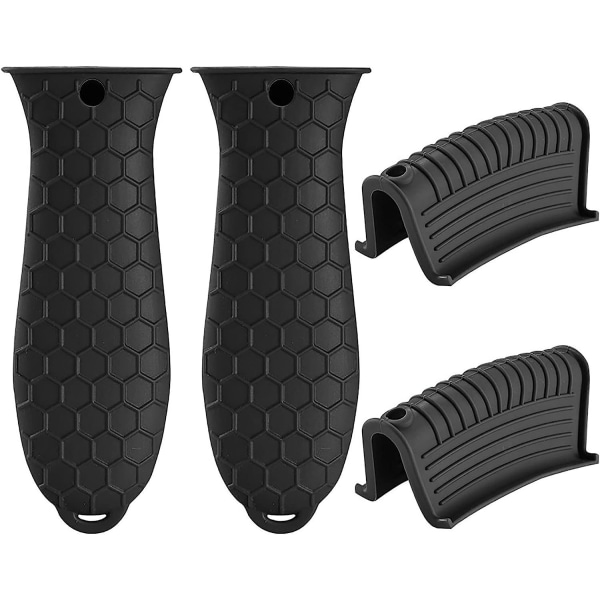 4 stycken svart silikon-varmhandtagshållare och silikonhandtagshållare Gjutjärnsgrytahandtag ärm Pottärmhandtag för gjutjärnswoksgrytor