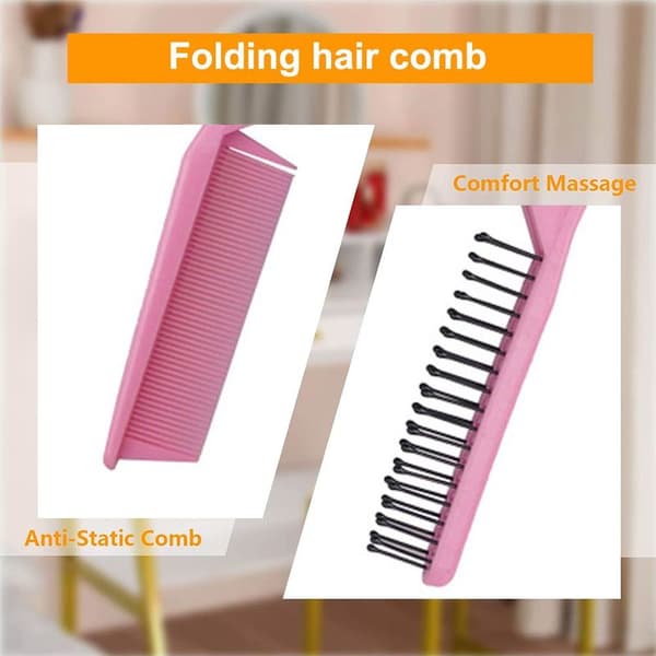 Foldbar Hårkam Bærbar Reise Hårkam Børste Dobbel Rosa
