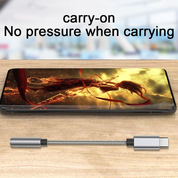 USB C til 3,5 mm lydadapter flettet type C han til hovedtelefon grå