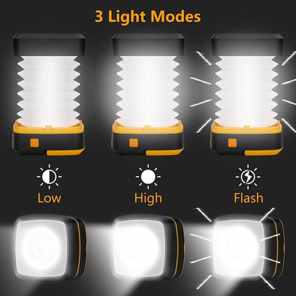 LED oppladbar solcelle campinglys bærbar 3 lysmoduser