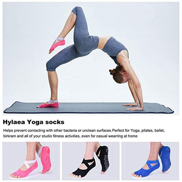 Halv tå multipakke - skridsikre tåsokker til Pilates, sort + blå KLB