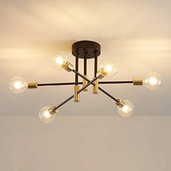 Industriell taklampa, taklampa, industriljuskrona E27, 6-hängande ljusarmatur för vardagsrummet i sovrummet (glödlampa ingår ej)